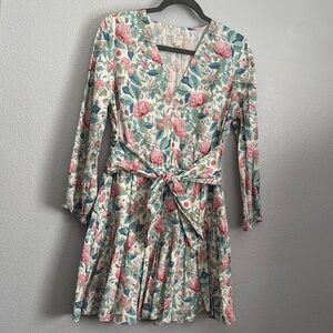 Rebecca Taylor V-Neck Pink and Orange Fit and Flare Dress